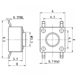 Mikrowłącznik switch pilota 6.0x6.0mm wys 8.0mm-95427