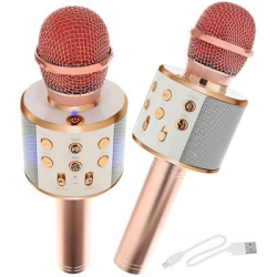 Mikrofon karaoke z głośnikiem różowy-125848