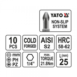 Końcówki wkrętakowe 25mm mix 10szt Yato YT-0482 -35314