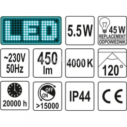 Lampa naścienna owalna LED 5,5W Yato YT-81833-40189