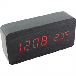 Zegar z budzikiem termometrem obudowa drewno-58048