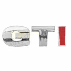 Emblemat znaczek logo napis GTI srebrno czerw 25mm-65515