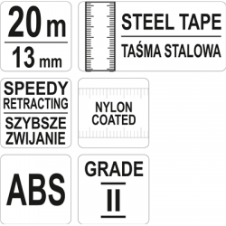 Taśma miernicza 20m 13mm Stal Nylon ABS Yato-68759