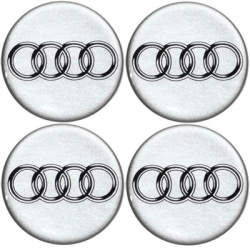 Naklejki na kołpaki emblemat Audi 80mm srebrne sil-70191