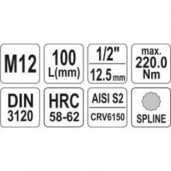 Klucz trzpieniowy spline 1/2 M12 L100mm Yato-78773